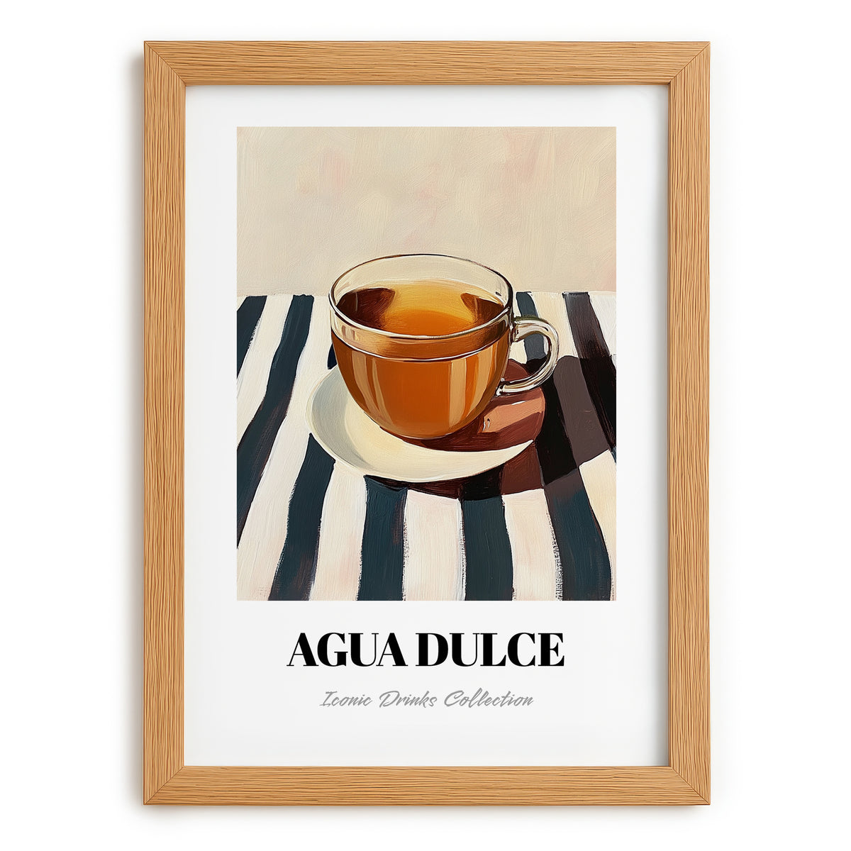 Agua Dulce – on Striped Tablecloth, Costa Rican Beverage Illustration, set in oak frame