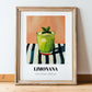 Limonana – on Striped Tablecloth, Israeli Lemonade Still Life, in wooden frame leaning on the floor