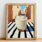 Shinina – Iraqi Urban Café Scene, Iraqi Beverage Painting, no-text version framed in wood