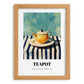 Teapot – on Striped Tablecloth, Kitchen Utensils Painting, set in oak frame