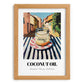 Coconut Oil – Italian Outdoor Café Scene, Larder Illustration, set in oak frame