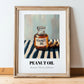 Peanut Oil – on Striped Tablecloth, Grocery Poster, in wooden frame leaning on the floor