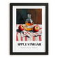 Apple Vinegar – on Striped Tablecloth, Shelf Stock Print, in sleek black frame