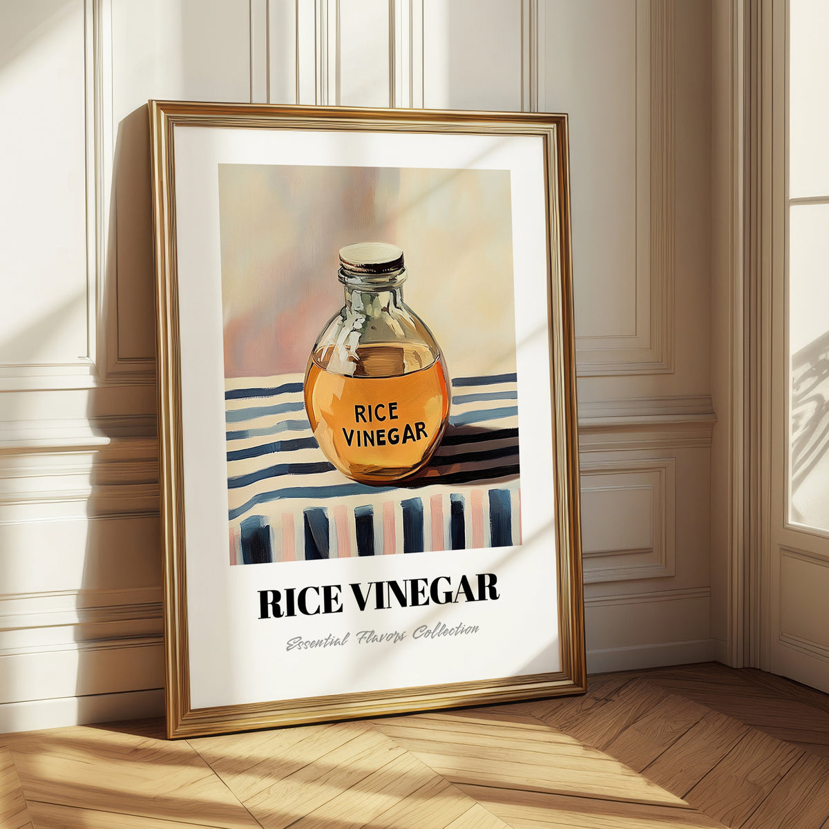 Rice Vinegar – on Striped Tablecloth, Pantry Painting