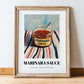 Marinara Sauce – on Striped Tablecloth, Grocery Wall Painting, in wooden frame leaning on the floor