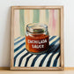Enchilada Sauce – on Striped Tablecloth, Grocery Still Life, no-text version framed in wood