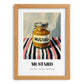 Mustard – on Striped Tablecloth, Bbq Wall Art, set in oak frame