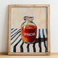 Sriracha – on Striped Tablecloth, Bbq Illustration, no-text version framed in wood