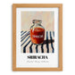 Sriracha – on Striped Tablecloth, Bbq Illustration, set in oak frame