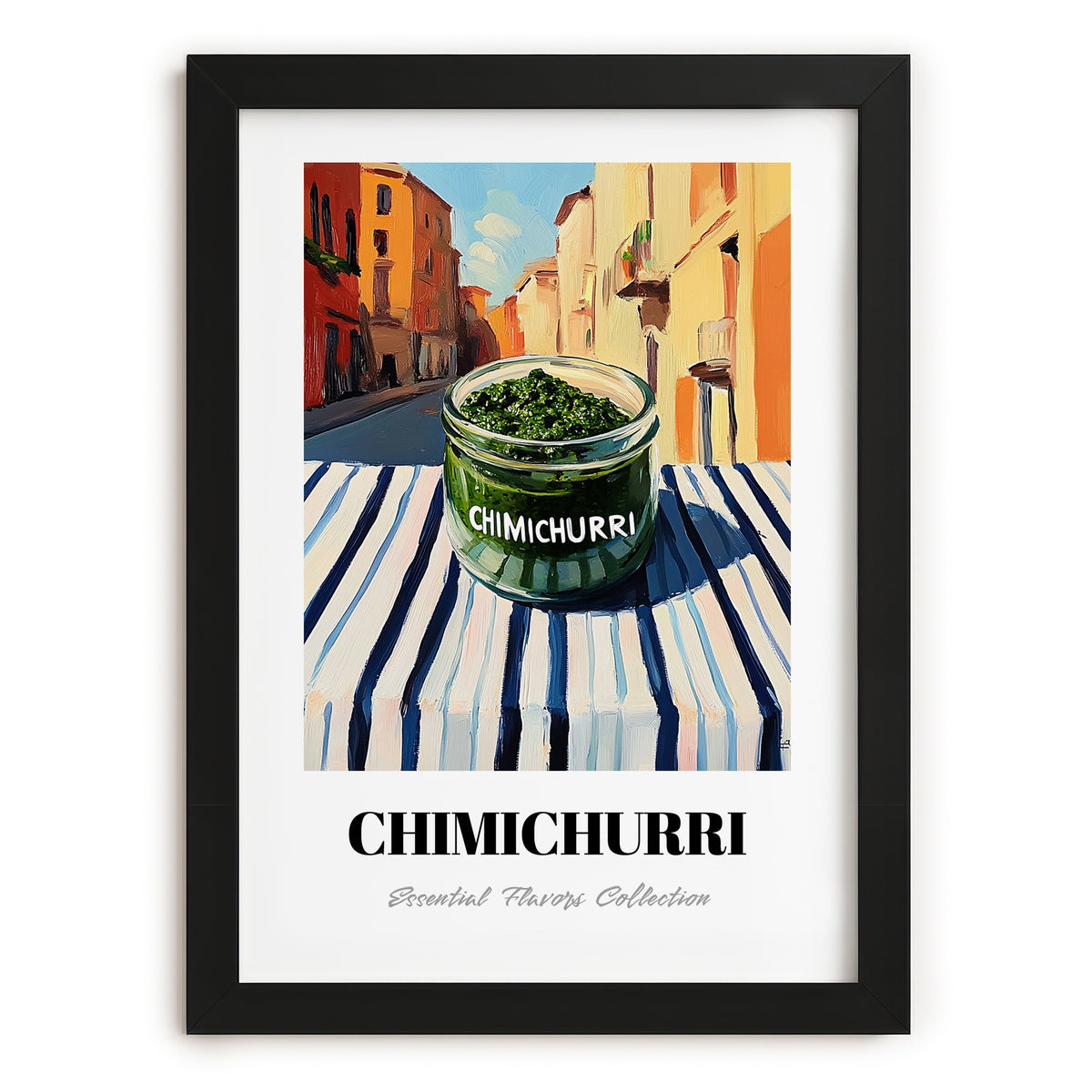 Chimichurri – Italian Street Café Scene, Bbq Wall Decor, in sleek black frame
