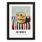 Hummus – on Striped Tablecloth, Pantry Painting, in sleek black frame