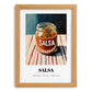 Salsa – on Striped Tablecloth, Shelf Stock Illustration, set in oak frame