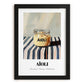 Aioli – on Striped Tablecloth, Kitchen Storage Painting, in sleek black frame