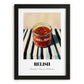 Relish – on Striped Tablecloth, Dry Goods Illustration, in sleek black frame
