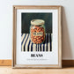 Beans – on Striped Tablecloth, Ingredients Corner Wall Decor, in wooden frame leaning on the floor