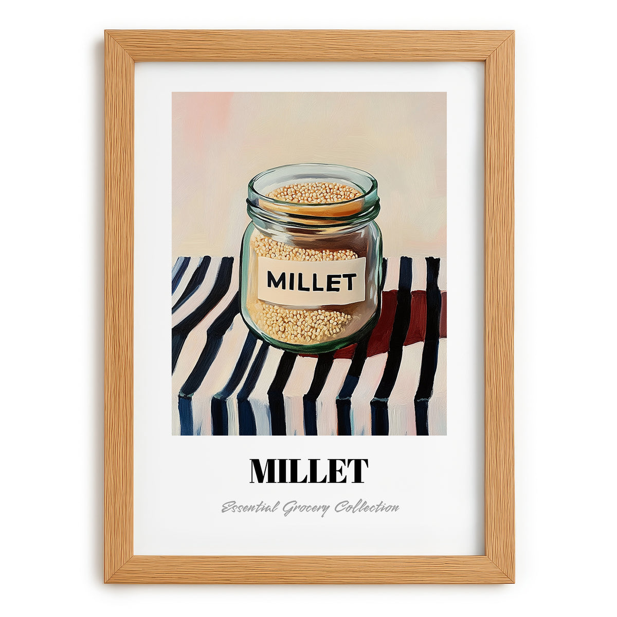 Millet – on Striped Tablecloth, Pantry Painting, set in oak frame