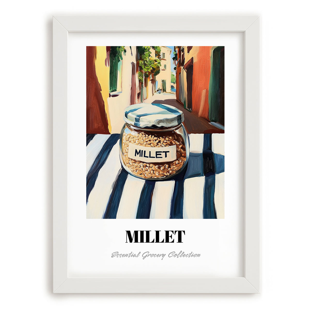 Millet – Italian Urban Café Scene, Pantry Painting, placed in minimal white frame