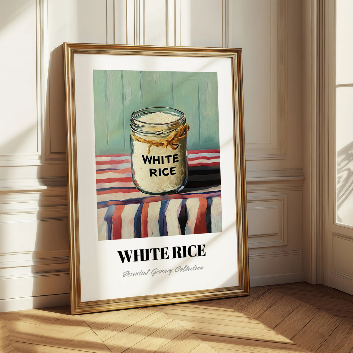 White Rice – on Striped Tablecloth, Food Stash Art
