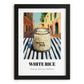White Rice – Italian Street Café Scene, Shelf Stock Painting, in sleek black frame