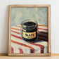Black Rice – on Striped Tablecloth, Pantry Painting, no-text version framed in wood