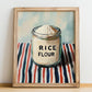 Rice Flour – on Striped Tablecloth, Dough Still Life, no-text version framed in wood