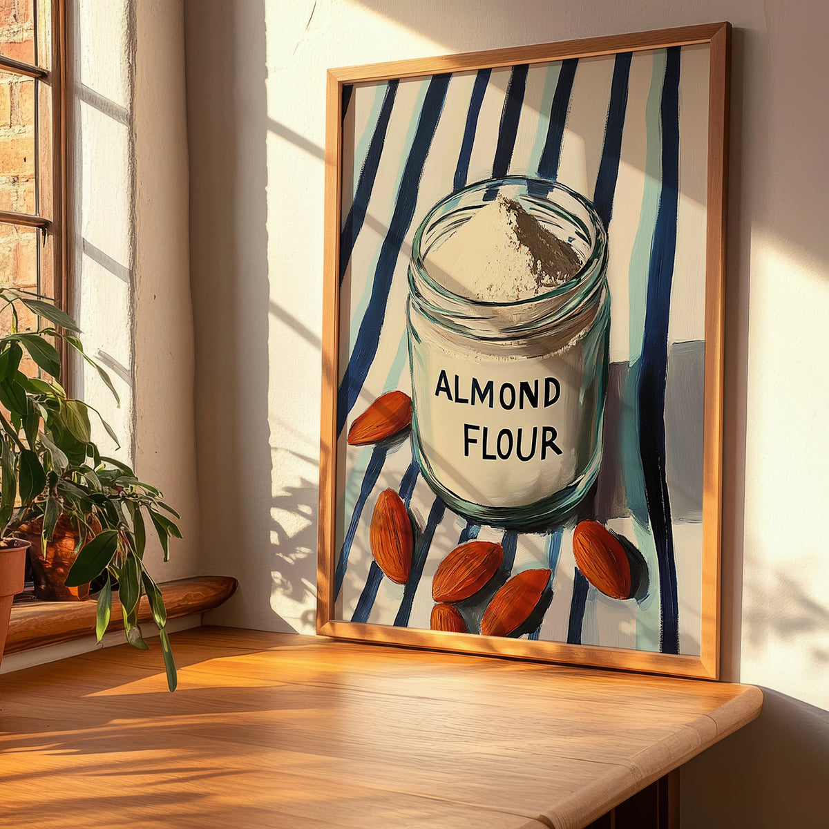 Almond Flour – on Striped Tablecloth, Dough Still Life, clean layout with no caption