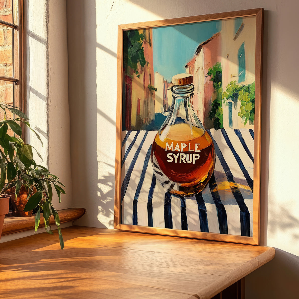 Maple Syrup – Italian Street Café Scene, Sweetener Still Life, clean layout with no caption