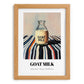Goat Milk – on Striped Tablecloth, Dairy Art, set in oak frame