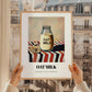 Oat Milk – on Striped Tablecloth, Dairy Poster, styled in a charming Paris street view