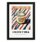 Coconut Milk – on Striped Tablecloth, Dairy Poster, in sleek black frame