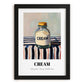 Cream – on Striped Tablecloth, Dairy Print, in sleek black frame
