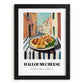 Halloumi – Italian Street Café Scene, Cheese Painting, in sleek black frame