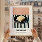 Parmesan – on Striped Tablecloth, Cheese Art, styled in a charming Paris street view