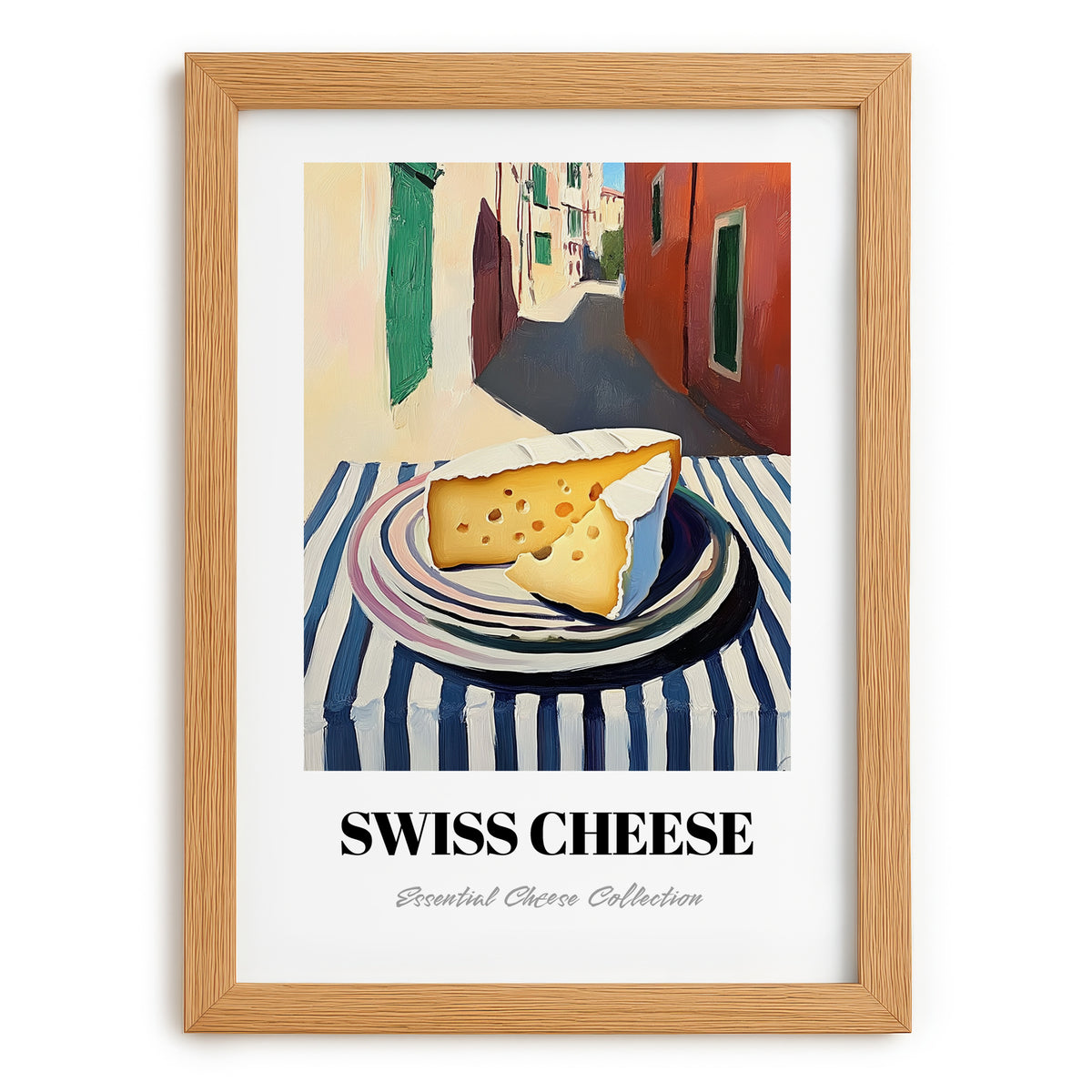 Swiss – Italian Café on the Corner, Cheese Poster, set in oak frame