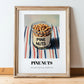 Pine Nuts – on Striped Tablecloth, Nuts Wall Decor, in wooden frame leaning on the floor