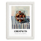 Chestnuts – on Striped Tablecloth, Nuts Print, placed in minimal white frame