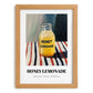 Honey Lemonade – on Striped Tablecloth, Lemonade Illustration, set in oak frame