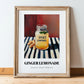 Ginger Lemonade – on Striped Tablecloth, Lemonade Wall Decor, in wooden frame leaning on the floor
