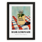 Basil Lemonade – on Striped Tablecloth, Lemonade Illustration, in sleek black frame