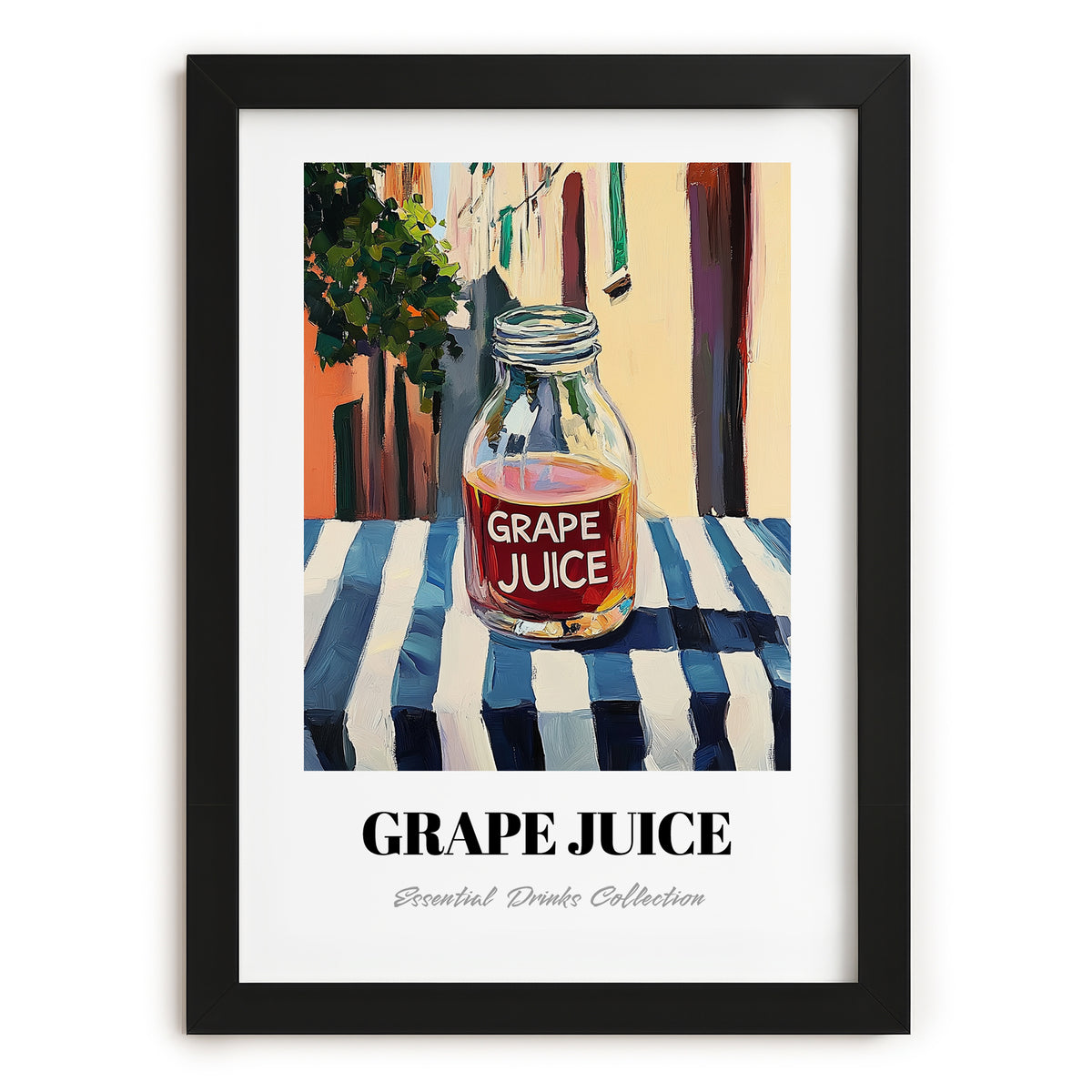 Grape Juice – Italian Café on the Corner, Lemonade Wall Illustration, in sleek black frame