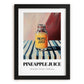 Pineapple Juice – on Striped Tablecloth, Lemonade Wall Decor, in sleek black frame