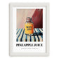 Pineapple Juice – on Striped Tablecloth, Lemonade Wall Decor, placed in minimal white frame