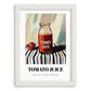 Tomato Juice – on Striped Tablecloth, Lemonade Art, placed in minimal white frame