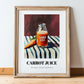 Carrot Juice – on Striped Tablecloth, Lemonade Wall Decor, in wooden frame leaning on the floor