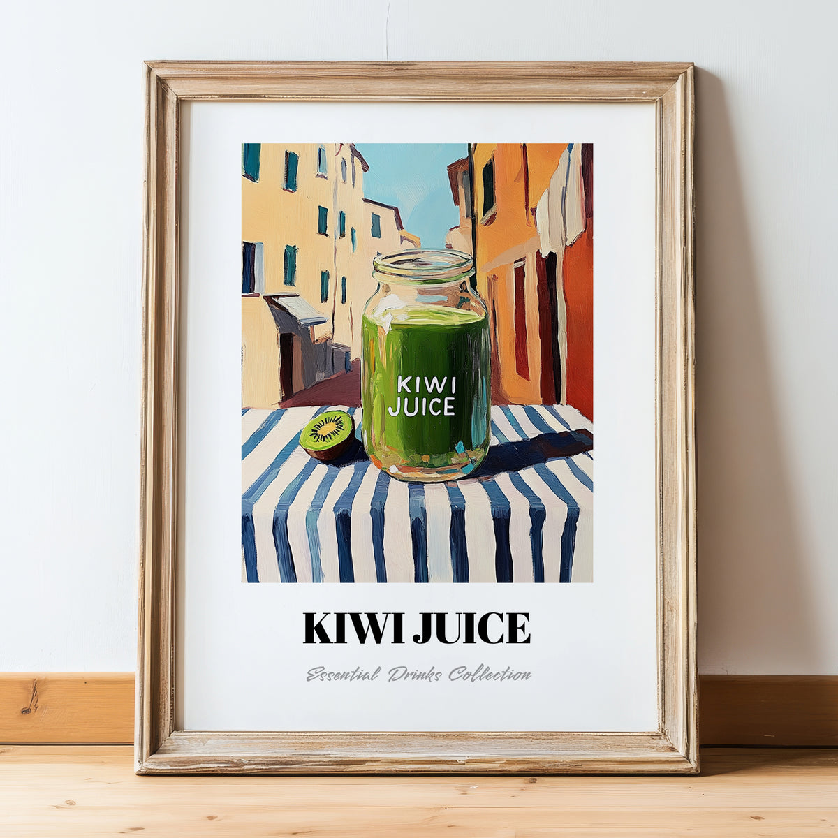 Kiwi Juice – Italian Café on the Corner, Lemonade Poster, in wooden frame leaning on the floor