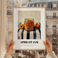 Apricot Jam – on Striped Tablecloth, Jam Wall Print, styled in a charming Paris street view