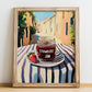 Strawberry Jam – Italian Urban Café Scene, Jam Painting, no-text version framed in wood