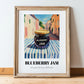 Blueberry Jam – Italian Café on the Corner, Jam Print, in wooden frame leaning on the floor