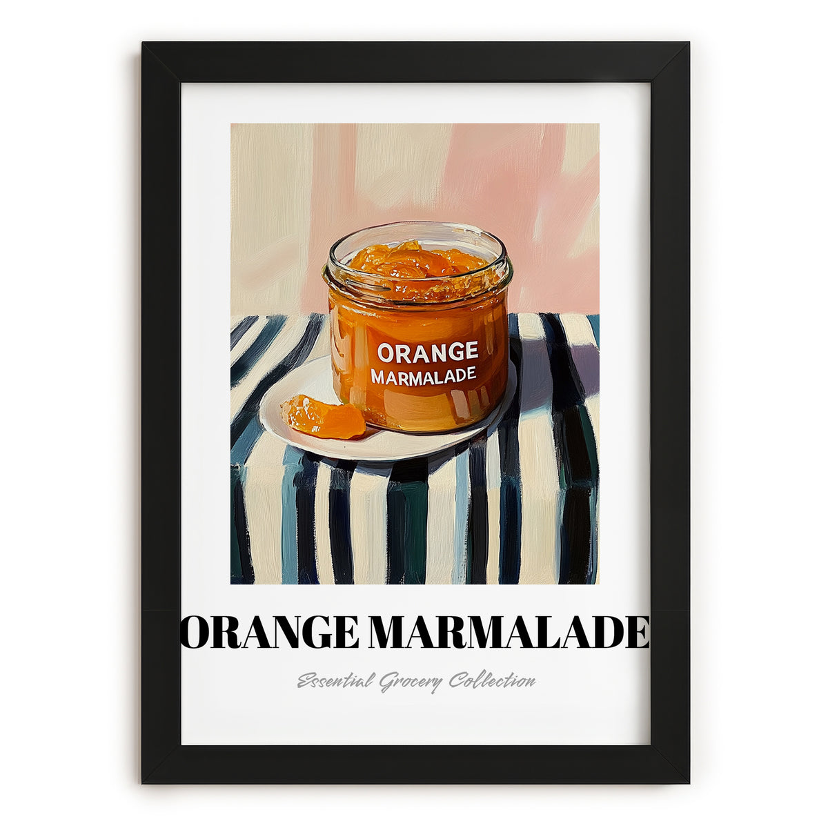 Orange Marmalade – on Striped Tablecloth, Jam Illustration, in sleek black frame