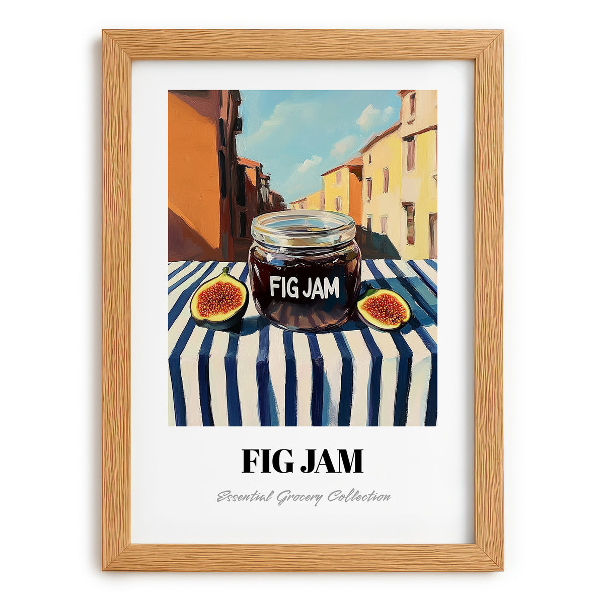 Fig Jam – Italian Café on the Corner, Jam Wall Decor, set in oak frame